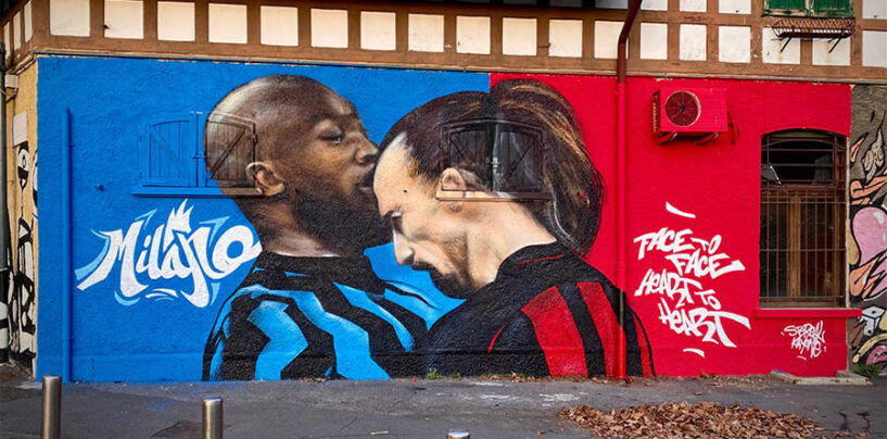 A Milano lo scontro Lukaku-Ibrahimovic diventa un murale