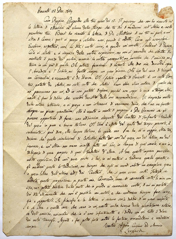 lettera di leopardi napoli biblioteca