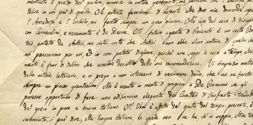 Una preziosa lettera di Leopardi alla Biblioteca di Napoli
